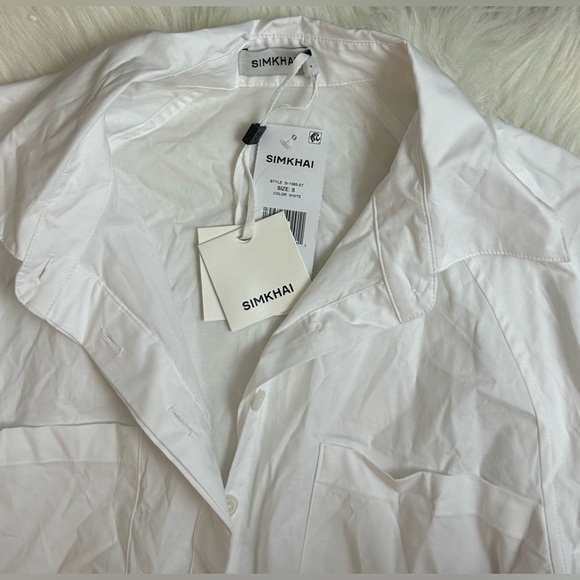 New Jonathan Simkhai Crissy Shirt Dress White Relaxed Fit Ballooned Short Sleeve - Picture 5 of 6